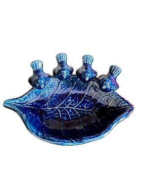 Bird Trio Leaf Bowl Bird Bath or Feeder Patio Decor Snack Bowl Trinket Tray NEW